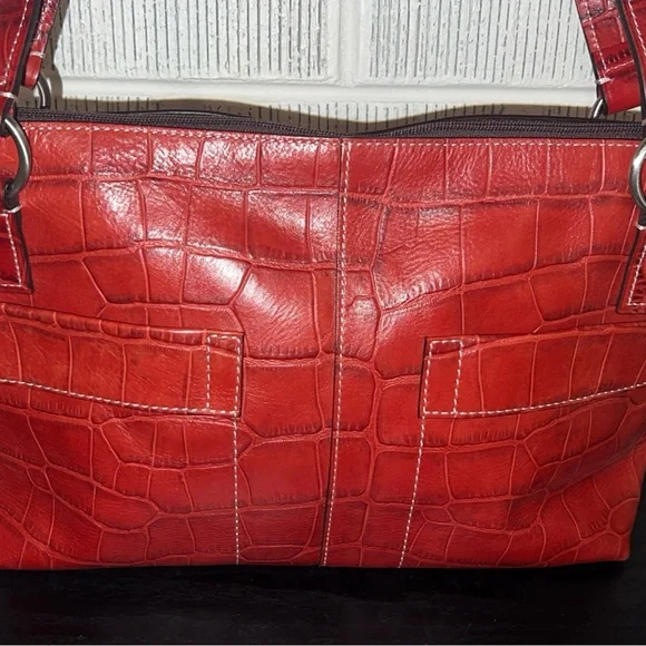 🆕FOSSIL Red Crocodile-Embossed Leather Handbag